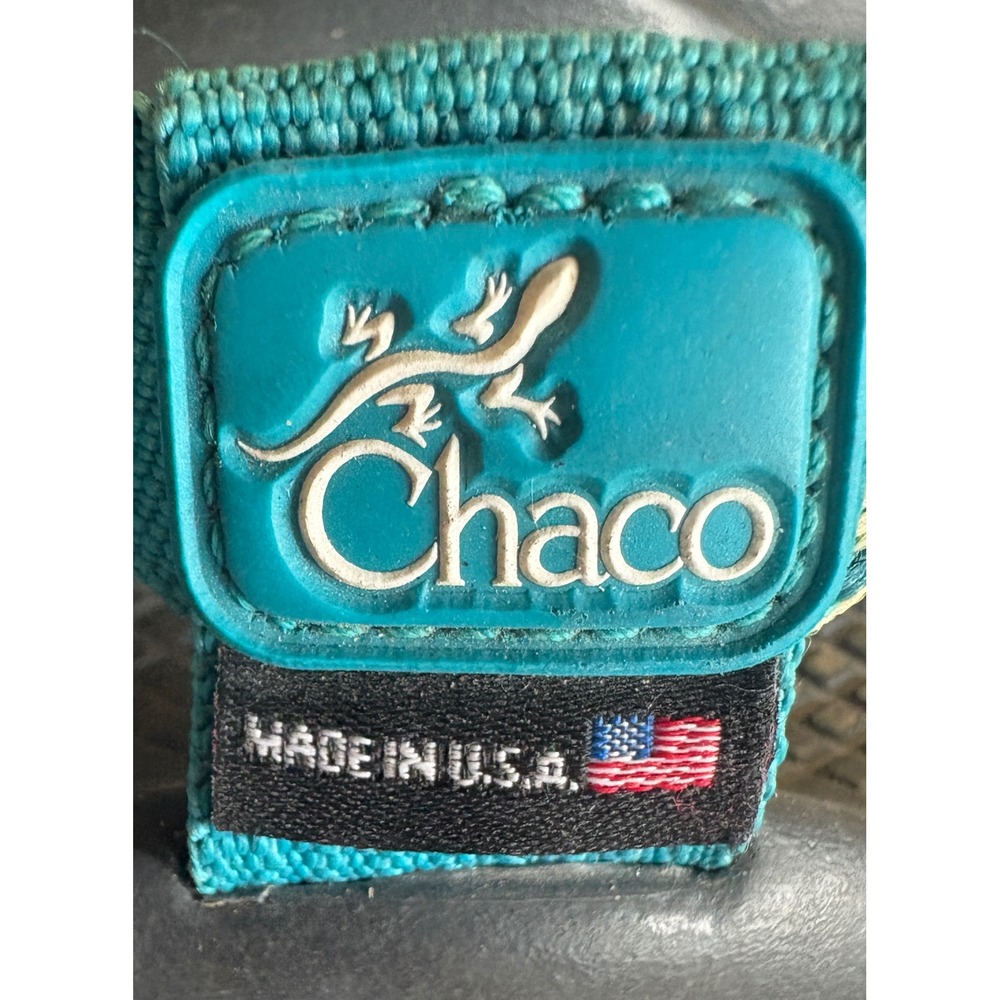 Chaco Z2 Classic Sandals Womens 9 Leopard Print Teal Yellow Vibram Made in USA - Picture 2 of 7